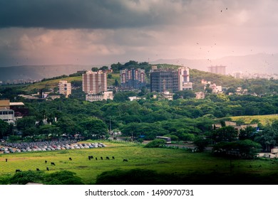 Beautiful Aerial View Landscape Of Green Pune City, Maharashtra, India