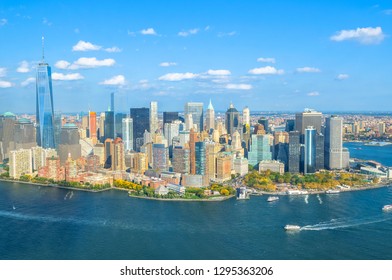 Beautiful aerial view of Lower Manhattan from the helicopter ride - New York, USA