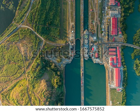 Beautiful aerial view of the Miraflores Locks in Panama