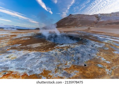 Beautiful aerial view of Namaskard Boiling mud geothermal volcano area in Iceland - Powered by Shutterstock