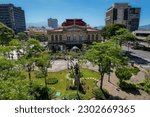 Beautiful aerial view of the National Theater of Costa Rica and Plaza de la Cultura