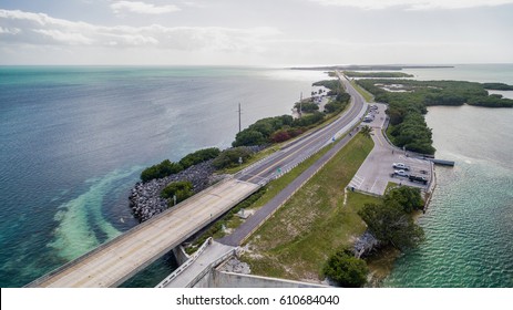 Beautiful Aerial View Of Overseas Highway Bridge, Florida.