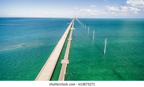 Beautiful Aerial View Of Overseas Highway Bridge, Florida.