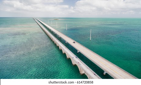 Beautiful Aerial View Of Overseas Highway Bridge, Florida.