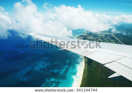 Beautiful aerial view from the plane over Punta Cana, Dominican Republic