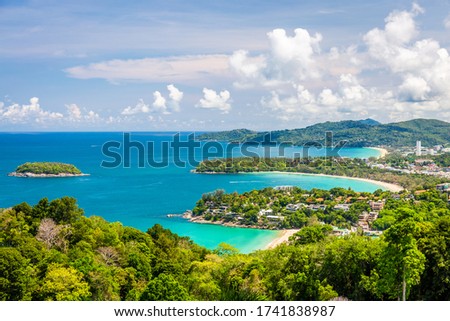 Beautiful aerial view point 3 beach of Kata, Kata Noi, Karon Beach at Phuket, Thailand.