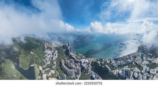 Beautiful Aerial View Of The Pok Fu Lam And Lamma Island, South Of Hong Kong, Daytime Summer