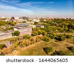 Beautiful aerial view of Polytechnics University campus in the autumn, Bucharest, Romania