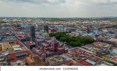 Beautiful Aerial View Of Puebla Mexico And Its Church