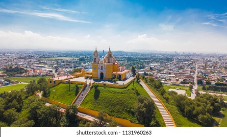 Beautiful Aerial View Of Puebla Mexico And Its Church