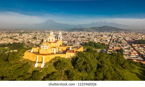 Beautiful Aerial View Of Puebla Mexico And Its Church