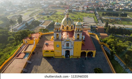 Beautiful Aerial View Of Puebla Mexico And Its Church