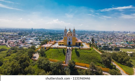 Beautiful Aerial View Of Puebla Mexico And Its Church