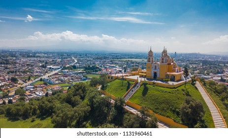 Beautiful Aerial View Of Puebla Mexico And Its Church