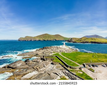 Beautiful aerial view of Valentia Island Lighthouse at Cromwell Point. Locations worth visiting on the Wild Atlantic Way. Scenic Irish countyside on sunny summer day, County Kerry, Ireland - Shutterstock ID 2155845923