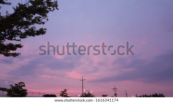 Beautiful Aesthetic Pink Purple Evening Sky Stock Photo Edit Now