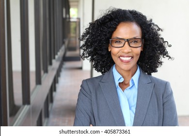 Beautiful African American Business Woman Wearing Glasses Or Bifocals