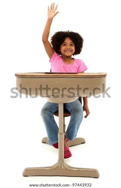 Beautiful African American Child Sitting Desk Stock Photo Edit