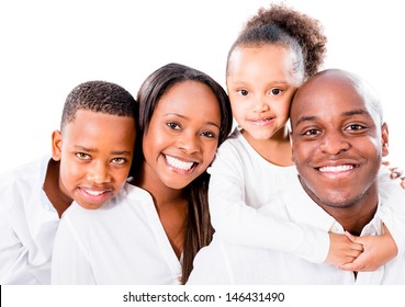 Beautiful African American family - isolated over a white background 