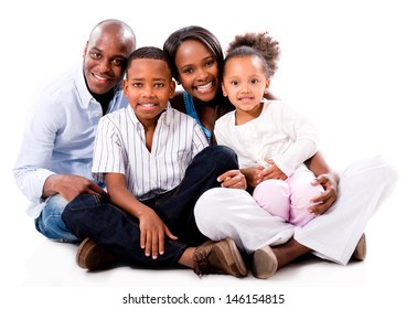 Beautiful African American family looking happy - isolated over white 