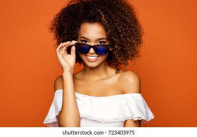 Beautiful African American Female Model Wear Sunglasses