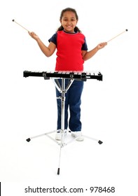 Beautiful African American Girl Playing A Xylophone.