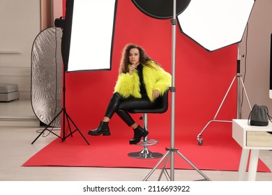 Beautiful African American Model Posing In Studio. Professional Photo Session