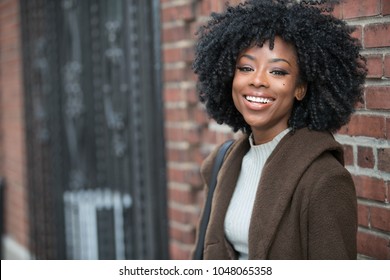 Beautiful African American Woman with Black Curly Hair