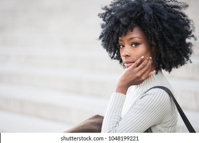 Beautiful African American Woman with Black Curly Hair