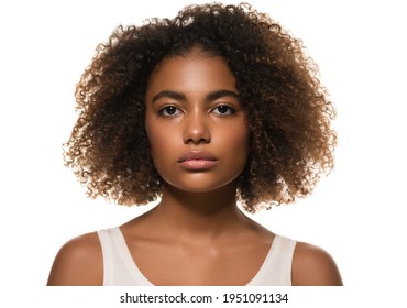 Beautiful African American Woman Face Studio Female Portrait Afro Hair Hairstyle