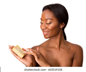 Beautiful African American Woman Holding Soap