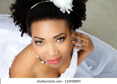 Beautiful African American woman looking at Camera
