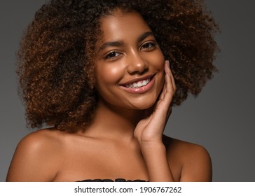 Beautiful african black skin woman happy smile face portrait