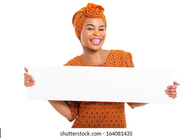beautiful african woman presenting white board