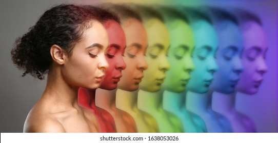 Beautiful African-American woman and her colorful energy fields  - Shutterstock ID 1638053026