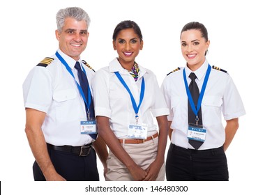 Beautiful Airline Crew Standing On White Background