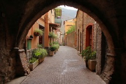 A Beautiful Alleyway In A Historic Town Called Villanova D'Albenga.
