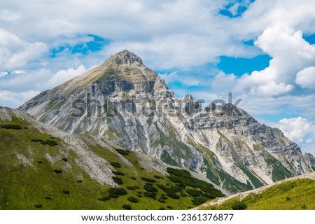 
Beautiful alpine peak on sunny summer day. Serles peak 2,718 m, Stubai Alps, Tyrol, Austria.
