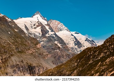 Beautiful alpine summer view with the famous Grossglockner summit in the background at the famous Grossglockner high Alpine road, Kaernten, Salzburg, Austria
