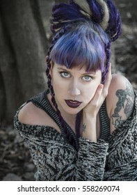 Beautiful Alternative Purple Haired Girl Portrait Stock Photo 558269074 ...