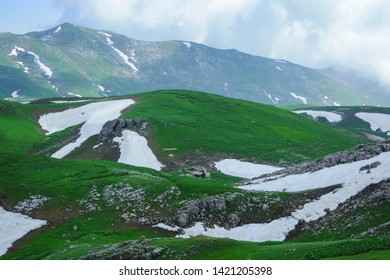 Beautiful And Amazing Askhi Plateau In Georgian Mountains. Fantastic Summer And Colors Of Lechkhumi. 