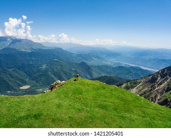 Beautiful And Amazing Askhi Plateau In Georgian Mountains. Fantastic Summer And Colors Of Lechkhumi. 