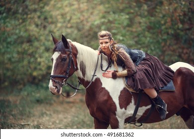 Beautiful Amazon Warrior Riding Horse Woods Stock Photo 491681362 ...