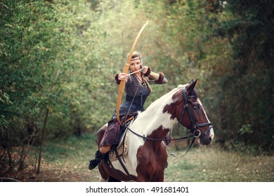 Scandinavian Viking Woman Warrior Riding Horse Stock Photo (Edit Now ...