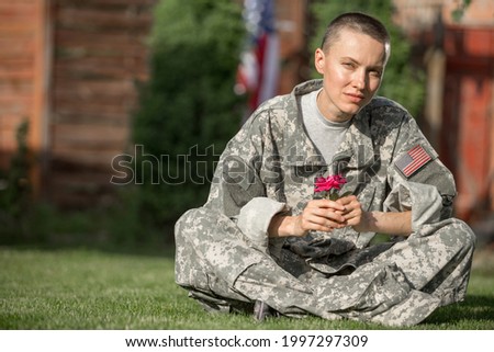 Beautiful american soldier woman portrait