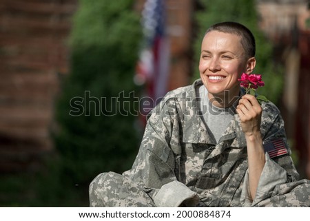 Beautiful american soldier woman portrait	