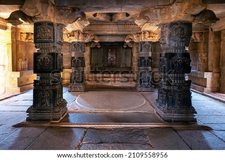 Beautiful ancient ruins of Hazara Rama temple in Hampi, The temple is dedicated to Lord Rama, a hindu deity. Karnataka, India