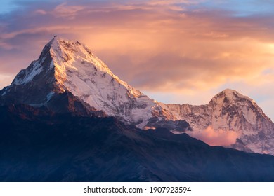Beautiful Annapurna mountain range at sunrise, Nepal, Himalayas.