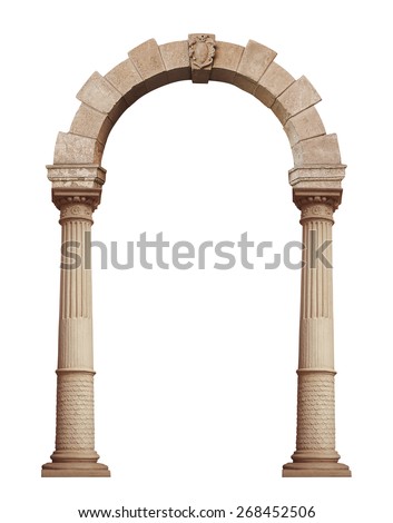 Beautiful antique arch isolated on white background.