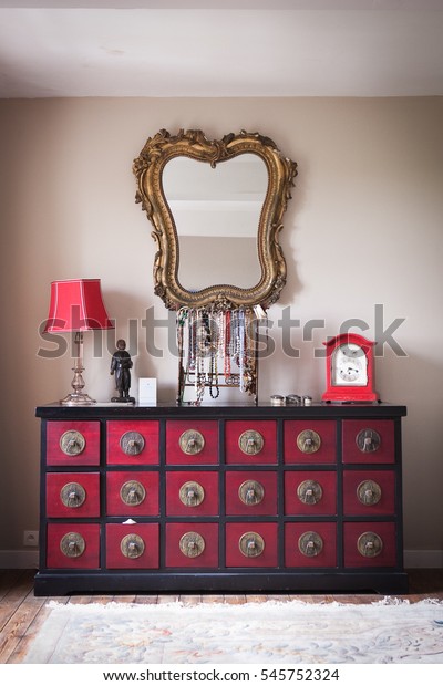 Beautiful Antique Dresser Mirror Luxurious French Stock Photo